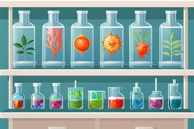 Sekcja laboratoryjna z badaniami komórkowymi wektorów komórek roślinnych i zwierzęcych