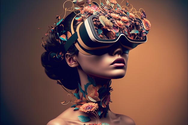 Seksowna młoda kobieta w okularach VR futurystyczny styl mody generatywne AI