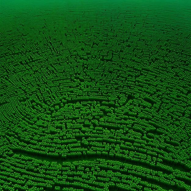 Sekwencja kodu binarnego przekształca się w bujny zielony krajobraz.