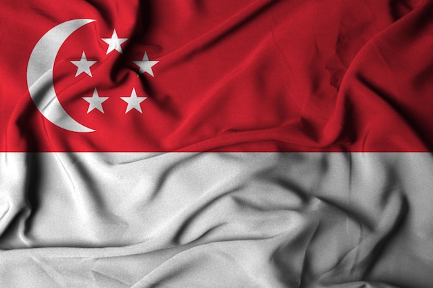 Selektywne skupienie flagi singapuru z falującą teksturą tkaniny ilustracja 3D
