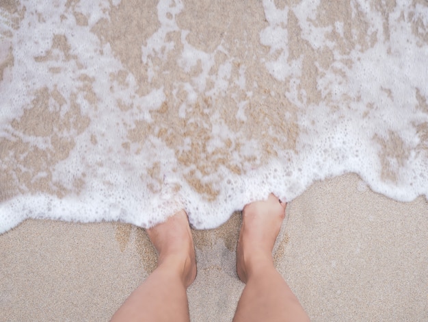 Selfie Kobiety Cieki Na Lato Plaży Tle.