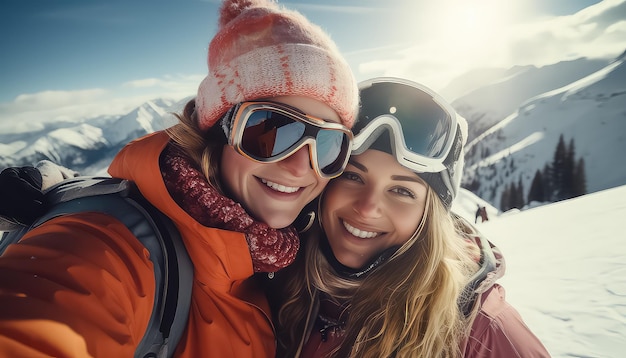 Selfie przyjaciół w ośrodku narciarskim