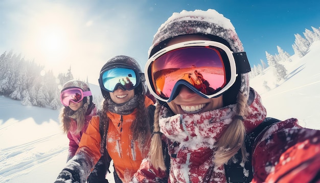 Selfie przyjaciół w ośrodku narciarskim