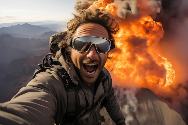 Selfie ze spadochronem nad tektoniką wulkaniczną Ai