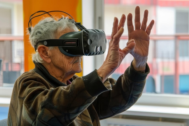 Senior doświadczający technologii VR