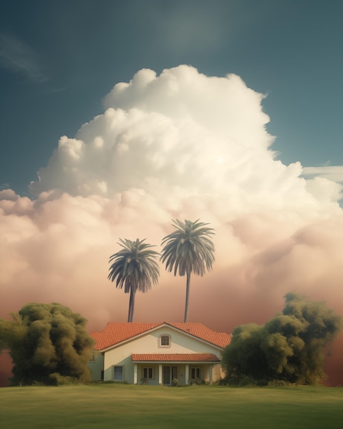 Zdjęcie senne, starożytne palmy szepczące do chmur.