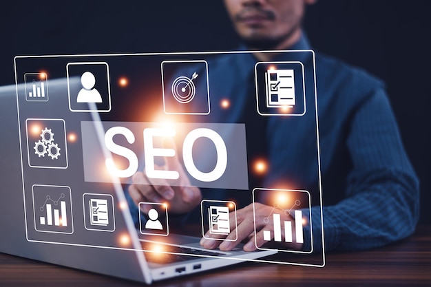 SEO dla analizy biznesowej SEO Search Engine Optimization Marketing Ranking Ruch w witrynie Internet Business Technology Concept