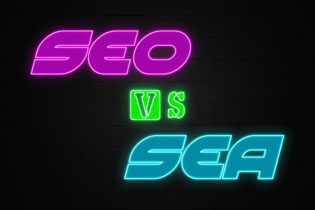 SEO vs SEA Neon światło