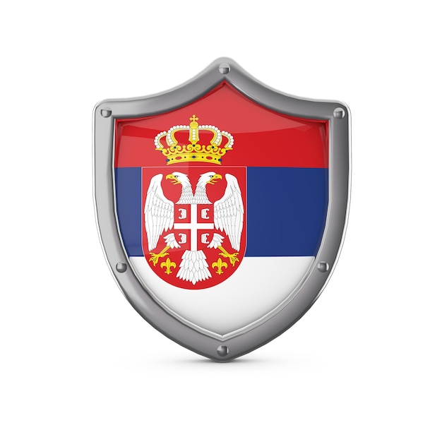 Serbia koncepcja bezpieczeństwa metalowa tarcza kształt z flagą narodową
