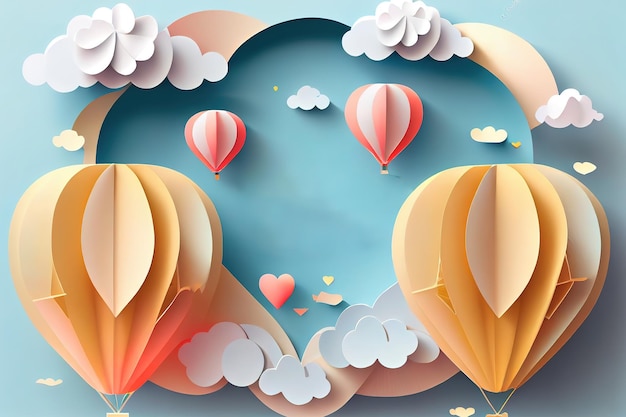 Serca nad chmurami z balonami powietrznymi wyizolowanymi na tle Generatywne Ai