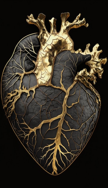 Serce anatomiczne w ciemnym kintsugi.