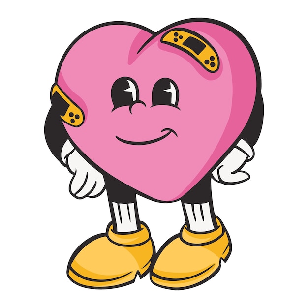 Serce charakter png retro ilustracja przezroczysty tło