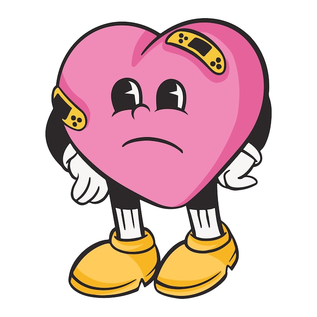 Serce charakter png retro ilustracja przezroczysty tło