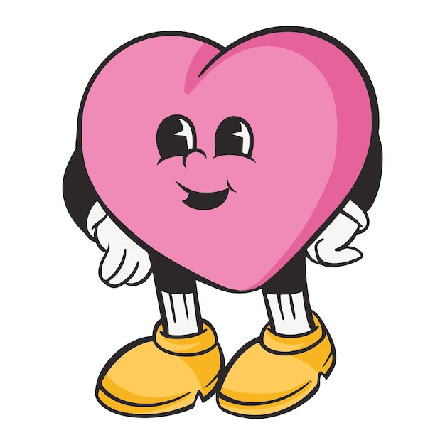 Serce charakter png retro ilustracja przezroczysty tło