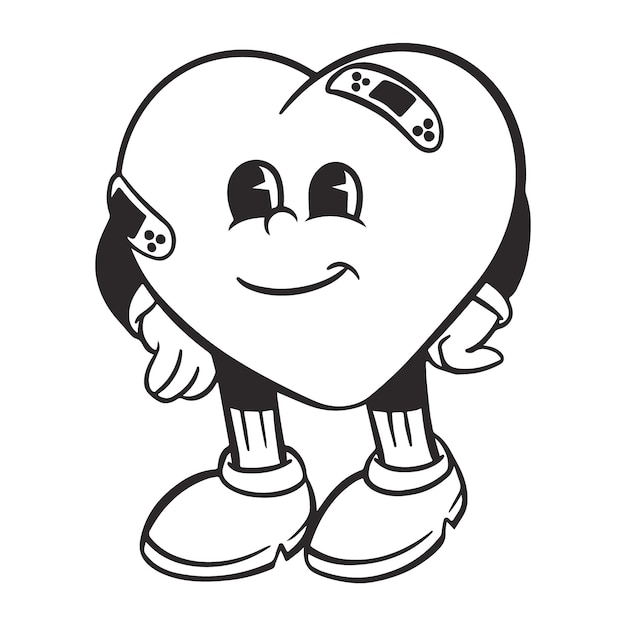 Serce charakter png retro ilustracja przezroczysty tło