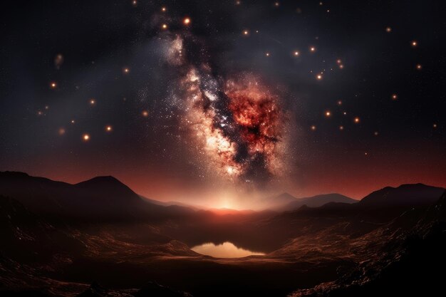Serce galaktyki z gwiazdami i planetami w zachwycającym widoku stworzonym za pomocą generatywnej sztucznej inteligencji