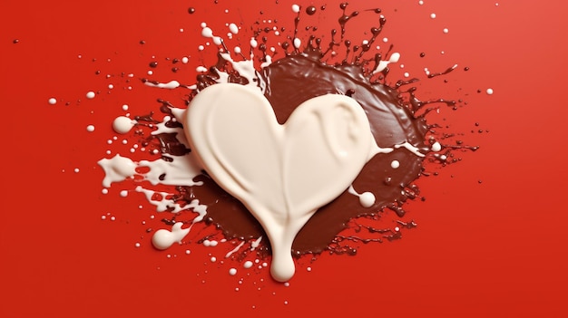 Zdjęcie serce i czekolada na czerwonym tle.