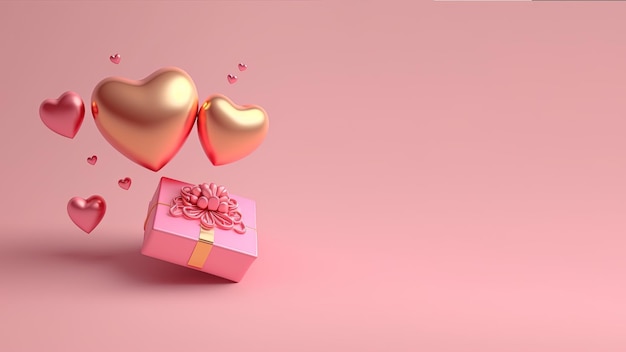 Serce i prezent pudełko 3d ilustracja odizolowywająca na różowym tle z kopii przestrzenią
