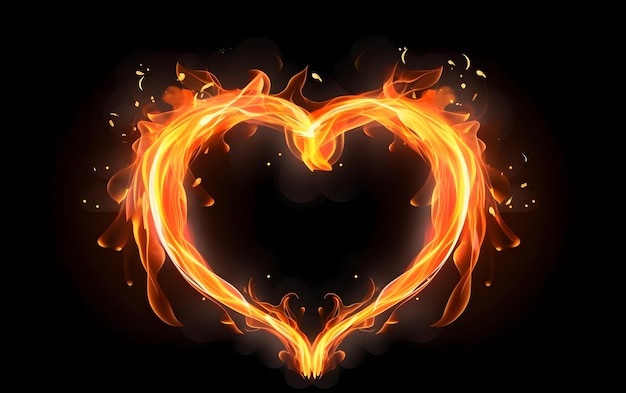 Serce jest zrobione z ognia i jest oświetlone płomieniami.