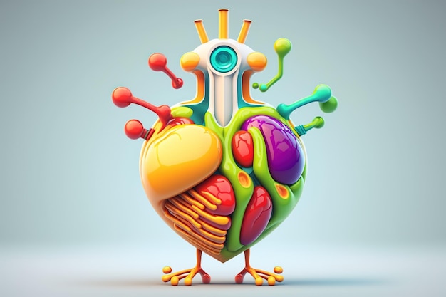 Serce Kreskówka zdrowa anatomia człowieka zestaw znaków narządów wewnętrznych z mózgiem płuca jelitem serce nerki wątroba i żołądek maskotki części żywych narządów ciała w animowanej formie