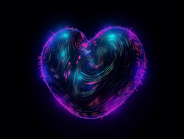 Serce miłości abstrakcyjny styl ilustracji neon na czarnym tle Generative AI