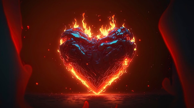 Serce na czarnym tle Heart Shaped obiektu zp?omieni wychodz?cych z niego Serce na Fireheart zp?omieni