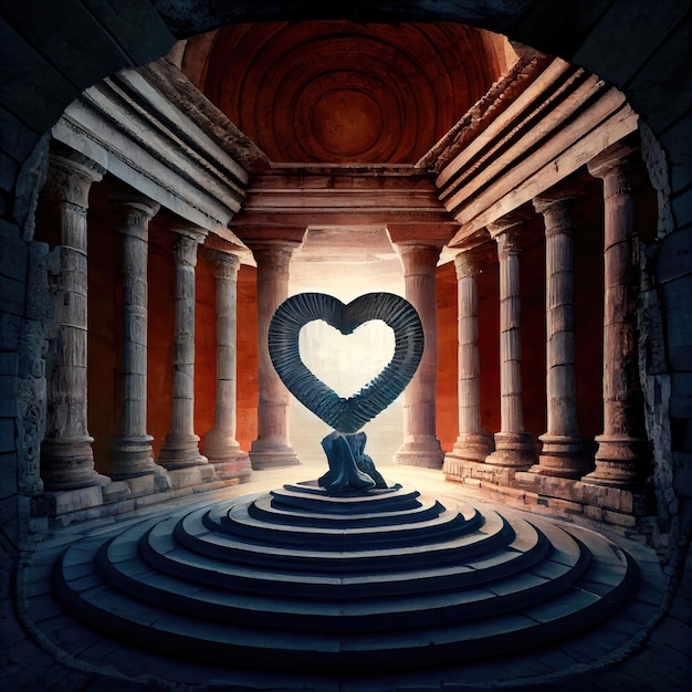 Serce Walentynki Kartkę z życzeniami Generative Ai Art Grecka świątynia z kolumnami