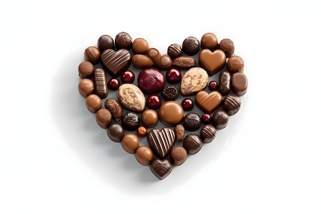 Serce wykonane z czekolady i pralin Biały izolowany tło Serce jako symbol uczuć i miłości