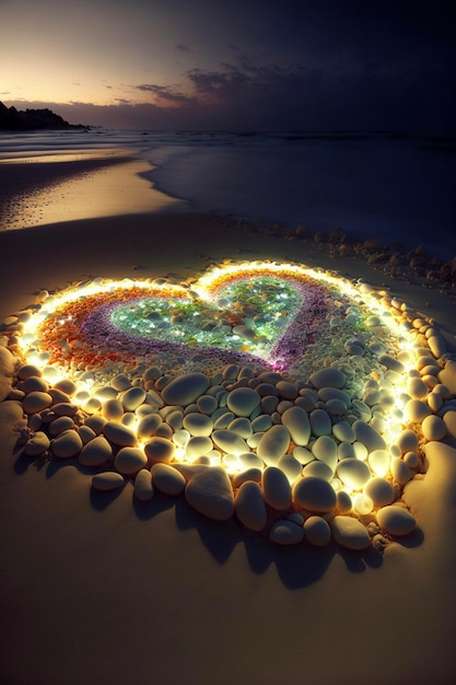Serce wykonane z kamieni na plaży generatywnej ai