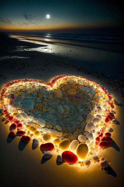 Serce wykonane z kamieni na plaży generatywnej ai