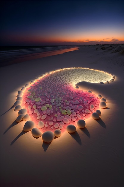 Serce wykonane z kamyków na generatywnej plaży