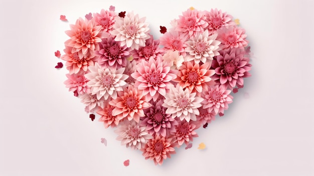 Serce wykonane z kwiatów jest pokazane z różowym sercem.