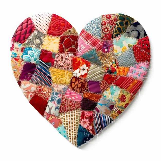 Serce wykonane z patchworkowych tkanin o różnych wzorach