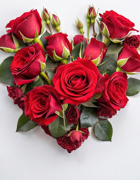 Zdjęcie serce z czerwonych róż na białym tle