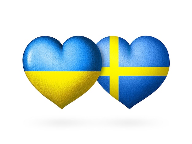 Serce z dwoma flagami Flagi Ukrainy i Szwecji Dwa serca w kolorach flag