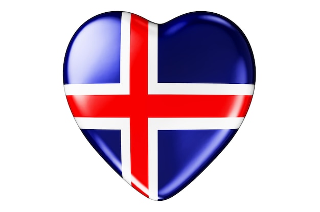 Serce z islandzkiej flagi renderowania 3D na białym tle
