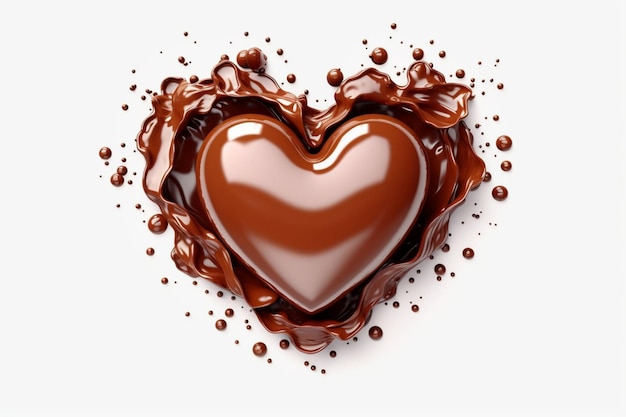 Zdjęcie serce z pysznej czekolady, widok z góry, białe tło, sztuczna inteligencja.