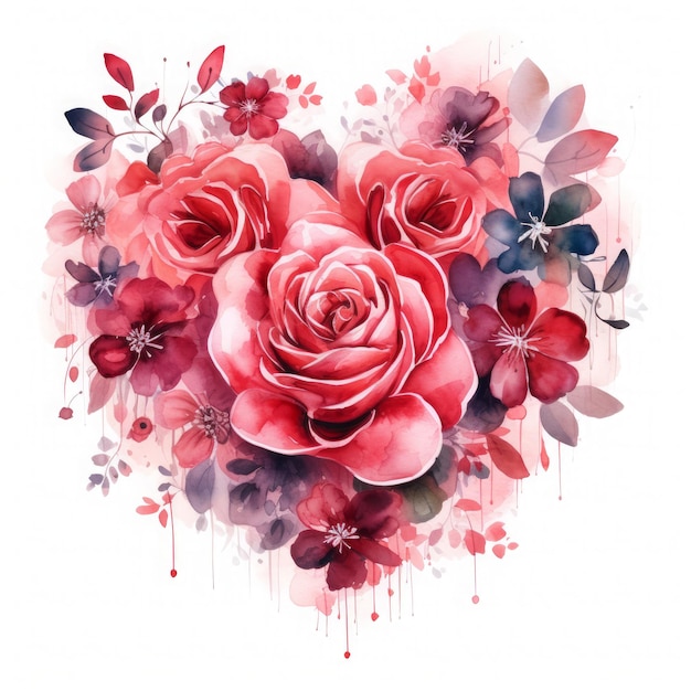 serce z róż i liści z czerwonymi i różowymi kwiatami