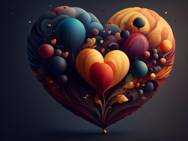 Serce z wieloma kolorowymi balonami