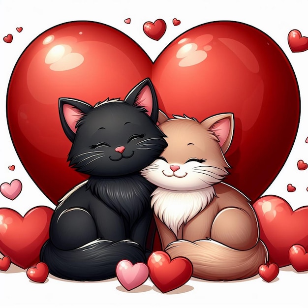 Serdeczna ilustracja miłujących kotów miłe koty czarne i brązowe miłe miłujące koty.