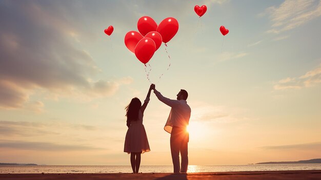 Serdeczne chwile Uwalnianie miłości na niebo za pomocą balonów w kształcie serca