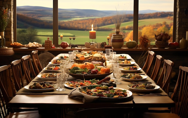 Serdeczne zebranie na stole na Święto Dziękczynienia