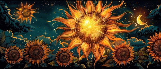 Serenada słonecznika promieniowająca radość i witalność karty słonecznej