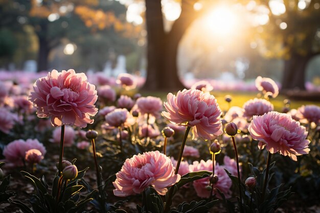 Serenada z różowymi tulipanami w ogrodzie Czarów