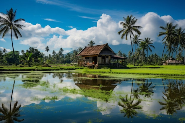 Serene Indonesian Rice Paddy Field Generative AI