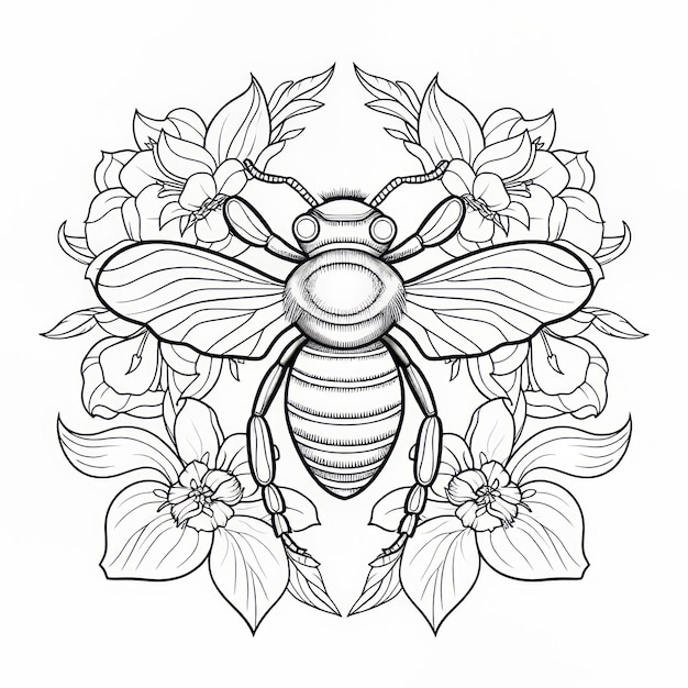 Serene Mandala Wyjątkowa strona do malowania dla dorosłych z prostą pszczołą na białym tle