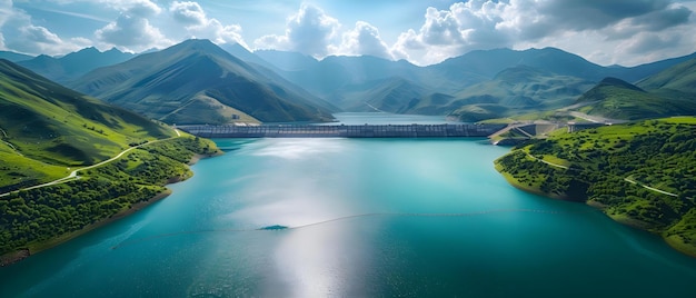 Serene Valley Hydroelectric Harmony Concept Krajobraz Energia odnawialna Ochrona przyrody Czysta technologia Ekosystem rzeki
