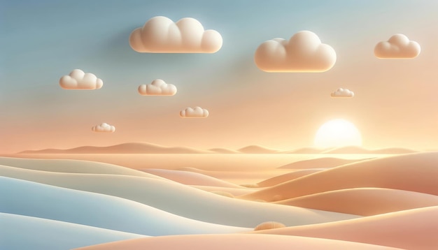 Serenity Dunes Spokojny pastelowy wschód słońca nad łagodnymi wzgórzami