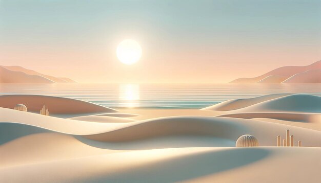 Serenity Dunes Spokojny pastelowy wschód słońca nad łagodnymi wzgórzami