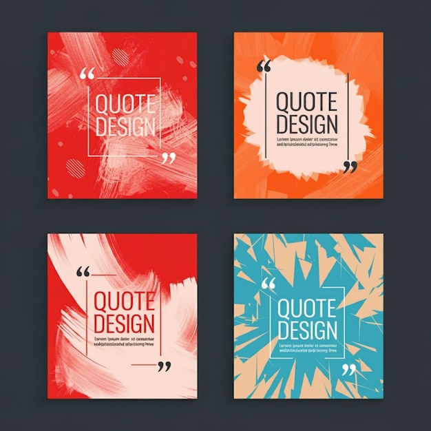seria czterech kolorowych kwadratowych kawałków z słowami "Cytat Design" na nich